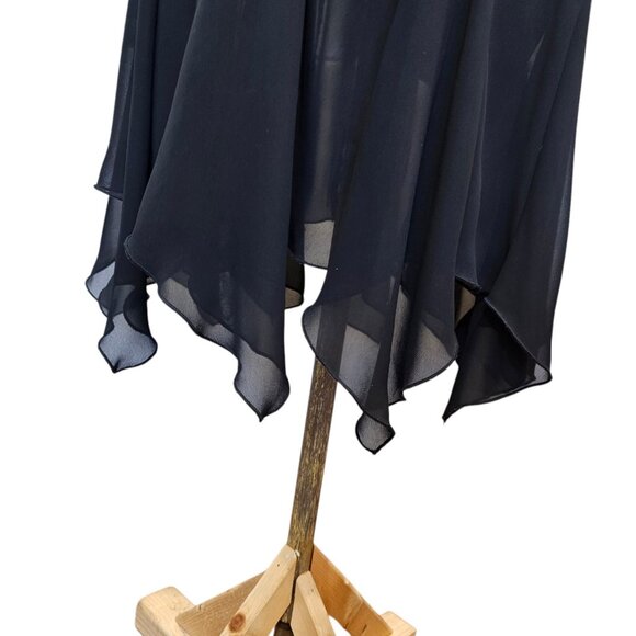 Y2K Black Midi Dress Cocktail Size 14 Assymetrical Whimsigoth Embroidered Beaded - Picture 5 of 13